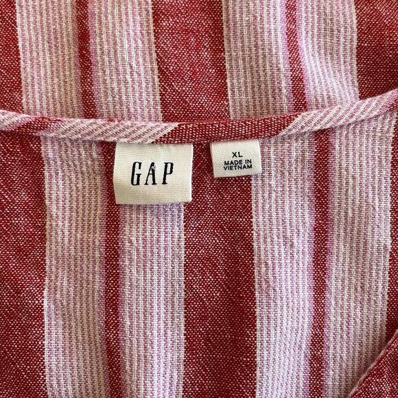 Gap Women's Sleeveless Button Up Linen Blend Striped Red Shift SZ XL - Picture 3 of 8